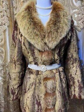 Vintage Brown Marbled Fur Coat | Oversized Fur Collar | M-L